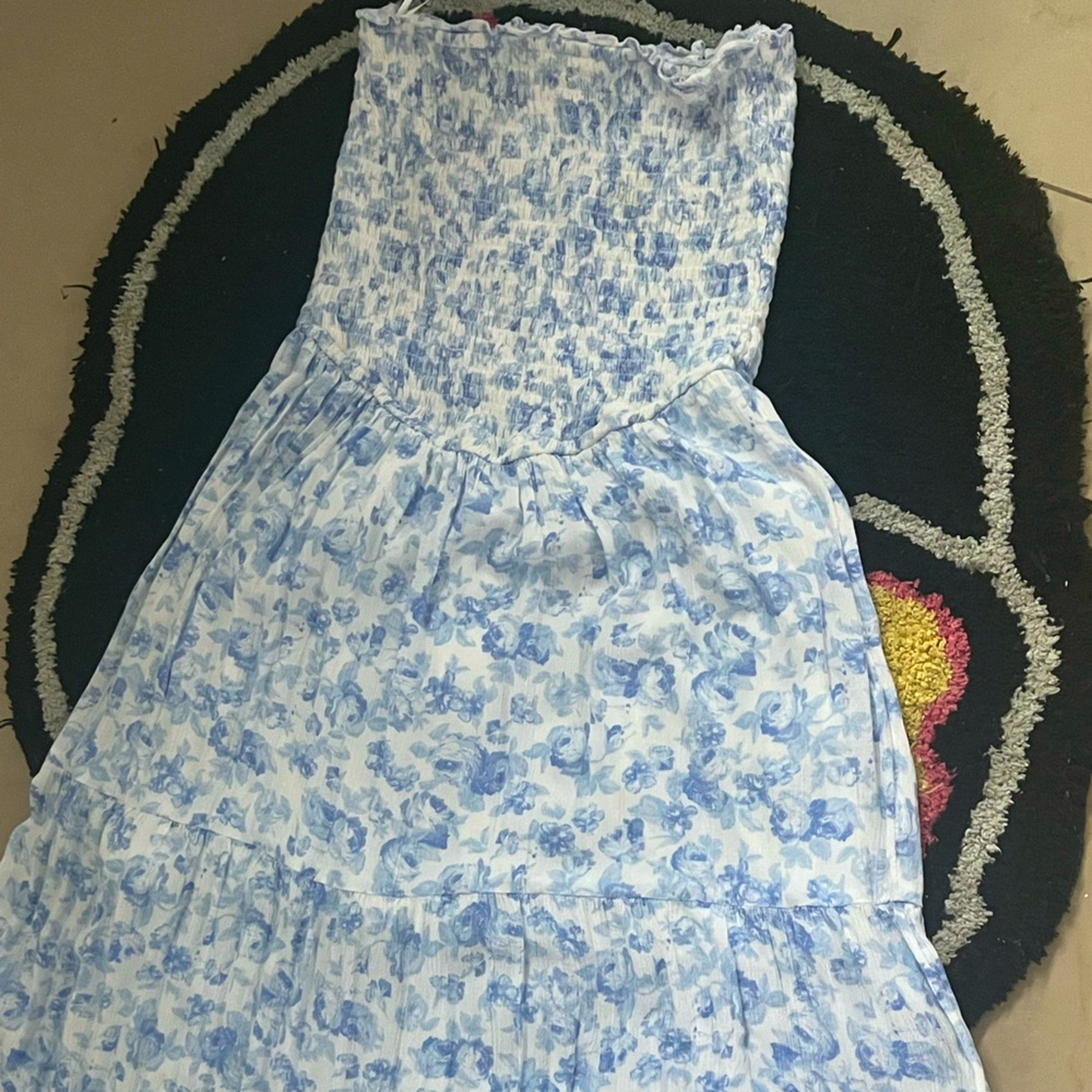 Aeropostale Blue and White Strapless Sundress